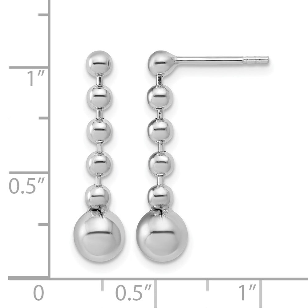 Sterling Silver RH-Plated Polished Beaded Post Dangle Earrings