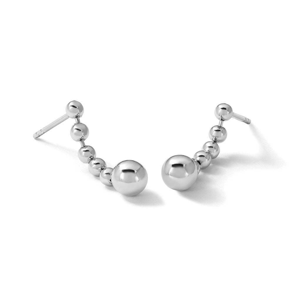 Sterling Silver RH-Plated Polished Beaded Post Dangle Earrings