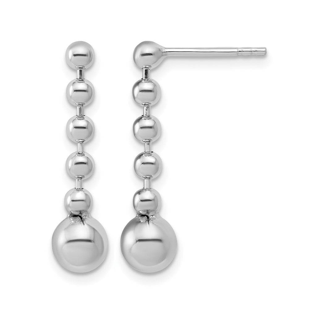 Sterling Silver RH-Plated Polished Beaded Post Dangle Earrings