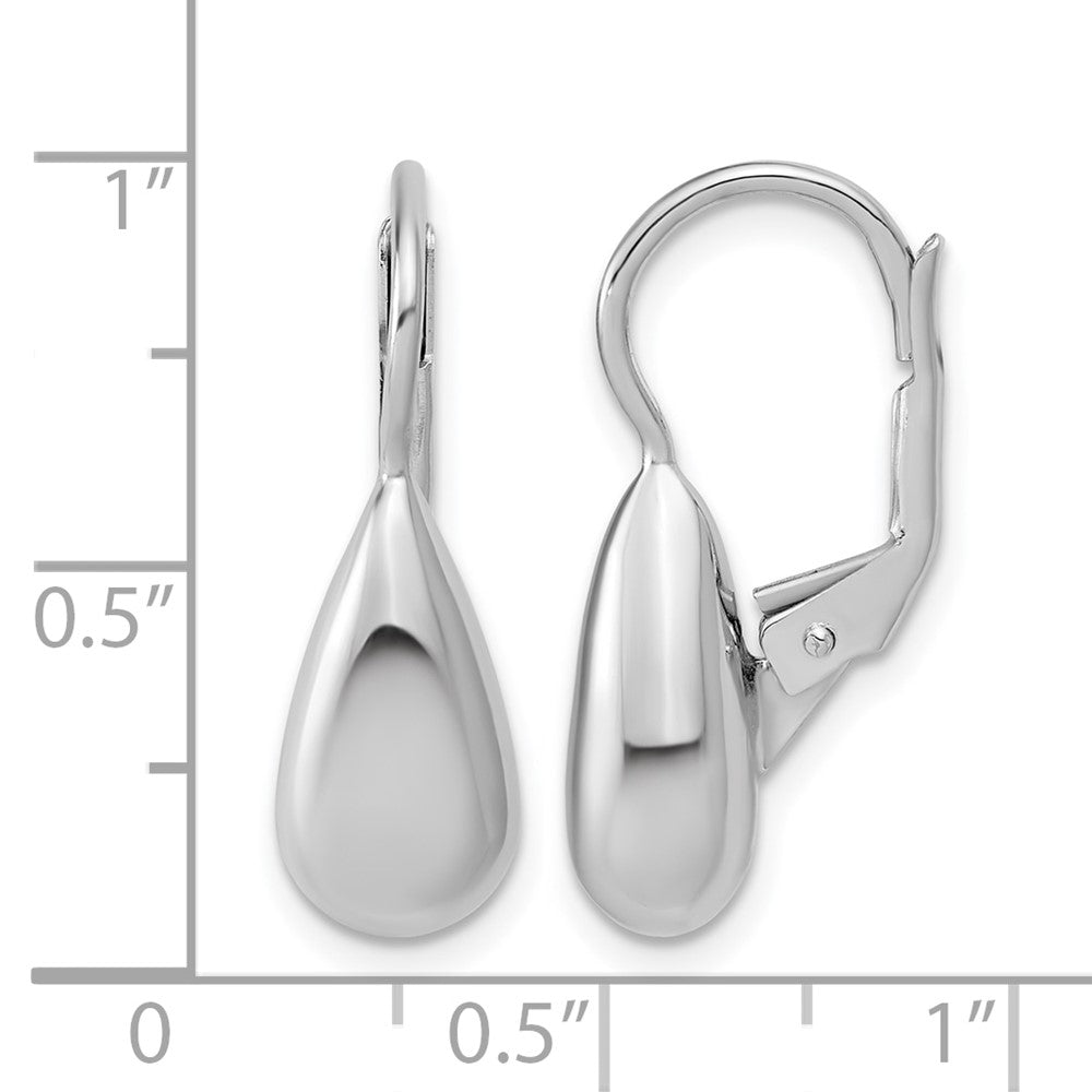 Sterling Silver RH-plated Polished Teardrop Leverback Earrings