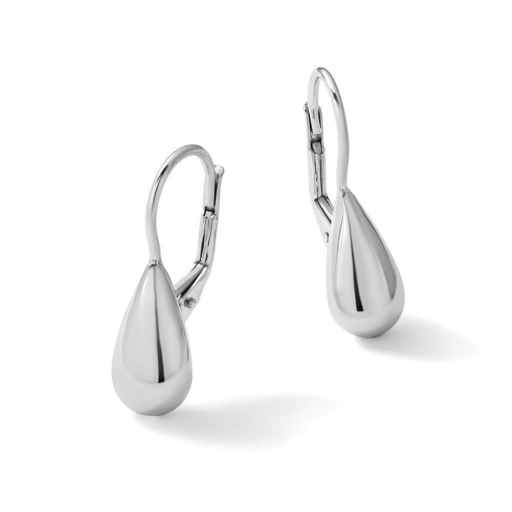 Sterling Silver RH-plated Polished Teardrop Leverback Earrings