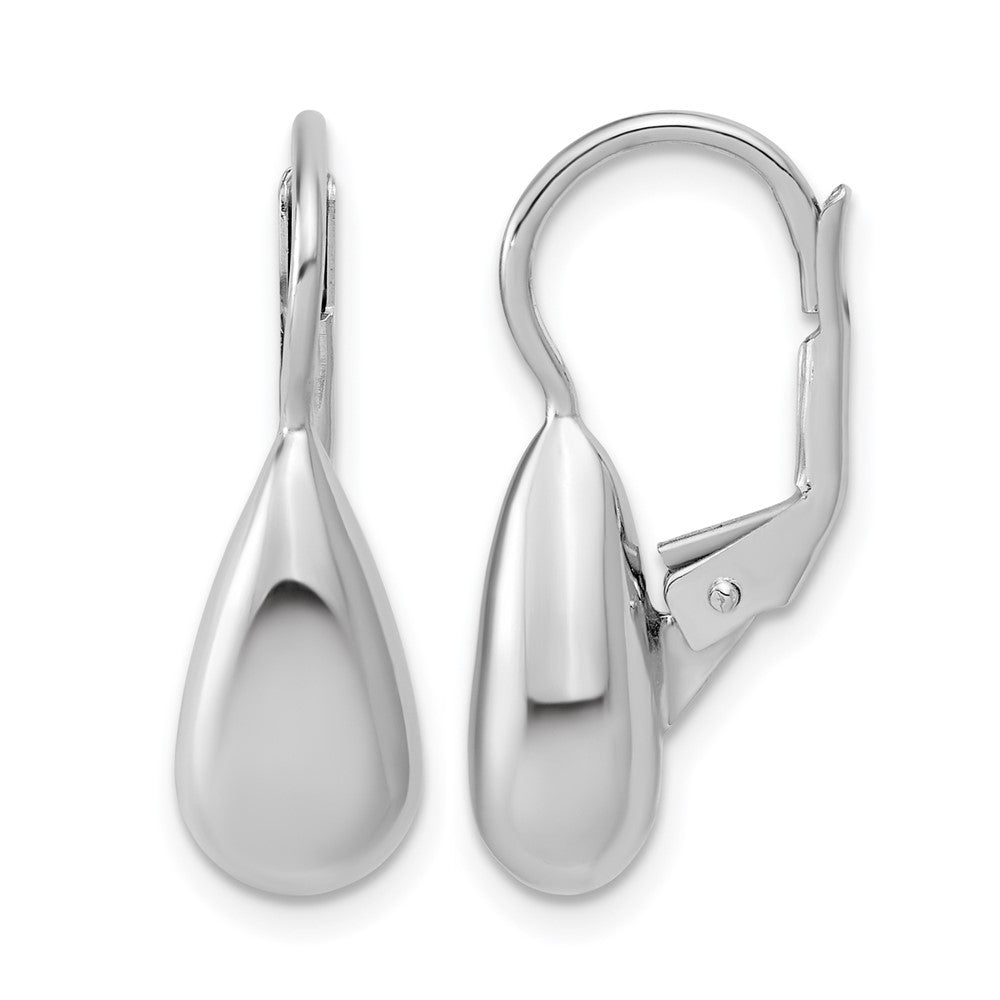 Sterling Silver RH-plated Polished Teardrop Leverback Earrings