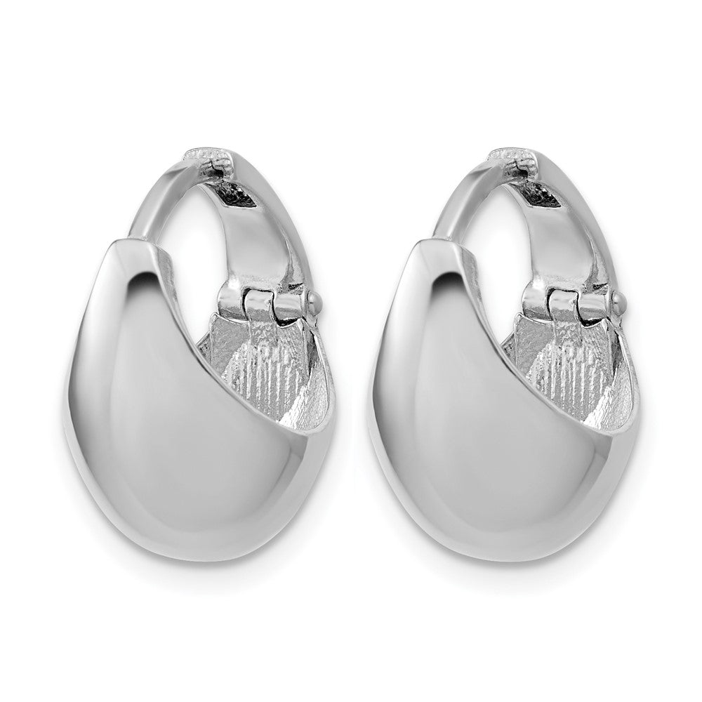 Sterling Silver RH-Plated Polished Hinged Huggie Hoop Earrings