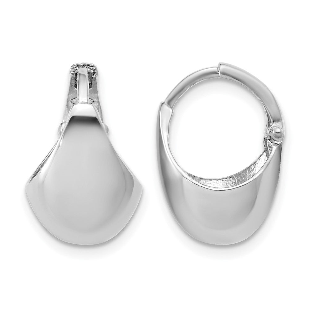 Sterling Silver RH-Plated Polished Hinged Huggie Hoop Earrings