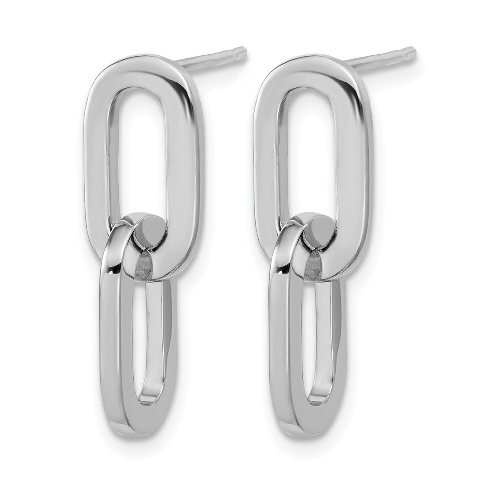 Sterling Silver RH-plated Polished Link Dangle Post Earrings