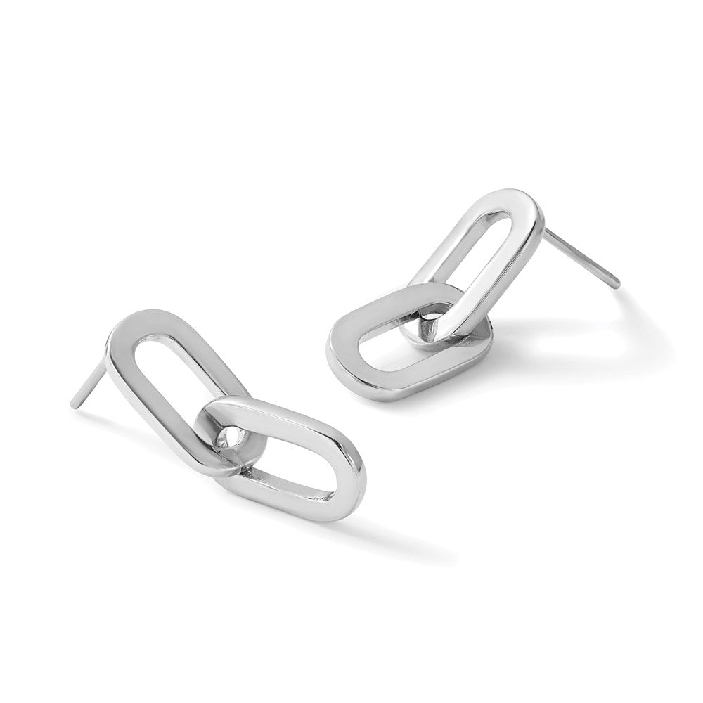 Sterling Silver RH-plated Polished Link Dangle Post Earrings
