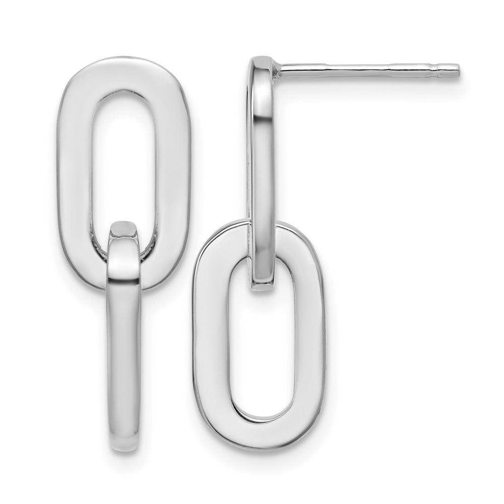 Sterling Silver RH-plated Polished Link Dangle Post Earrings