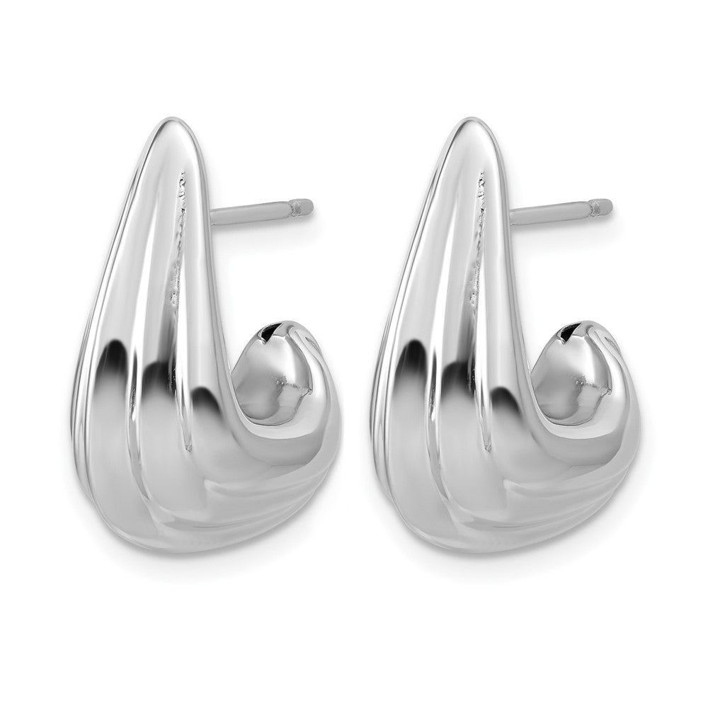 Sterling Silver RH-plated Polished Grooved Post J-Hoop Earrings