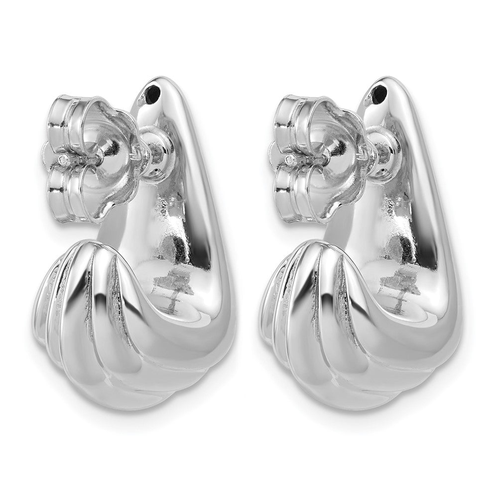 Sterling Silver RH-plated Polished Grooved Post J-Hoop Earrings