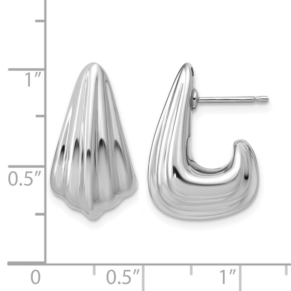 Sterling Silver RH-plated Polished Grooved Post J-Hoop Earrings