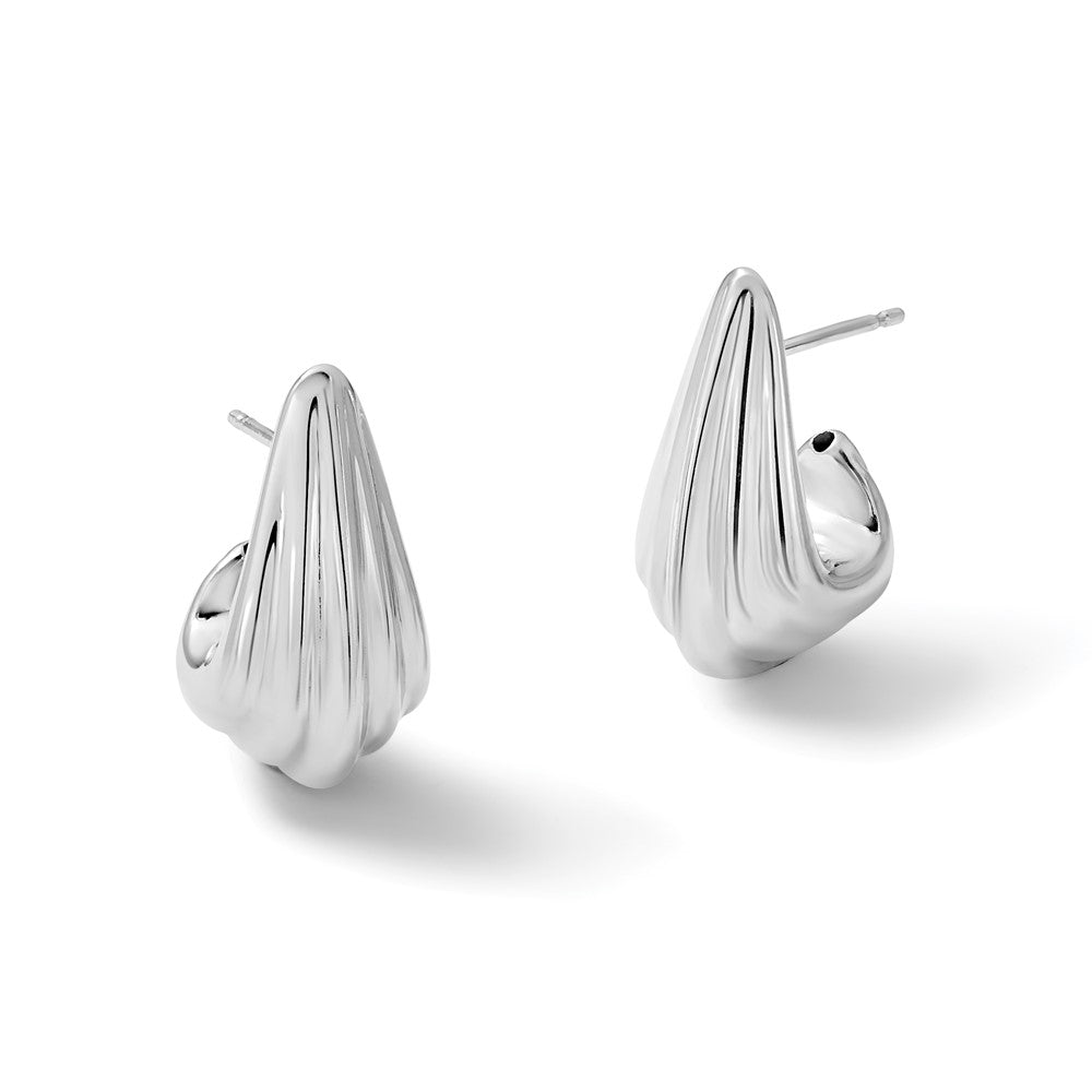 Sterling Silver RH-plated Polished Grooved Post J-Hoop Earrings