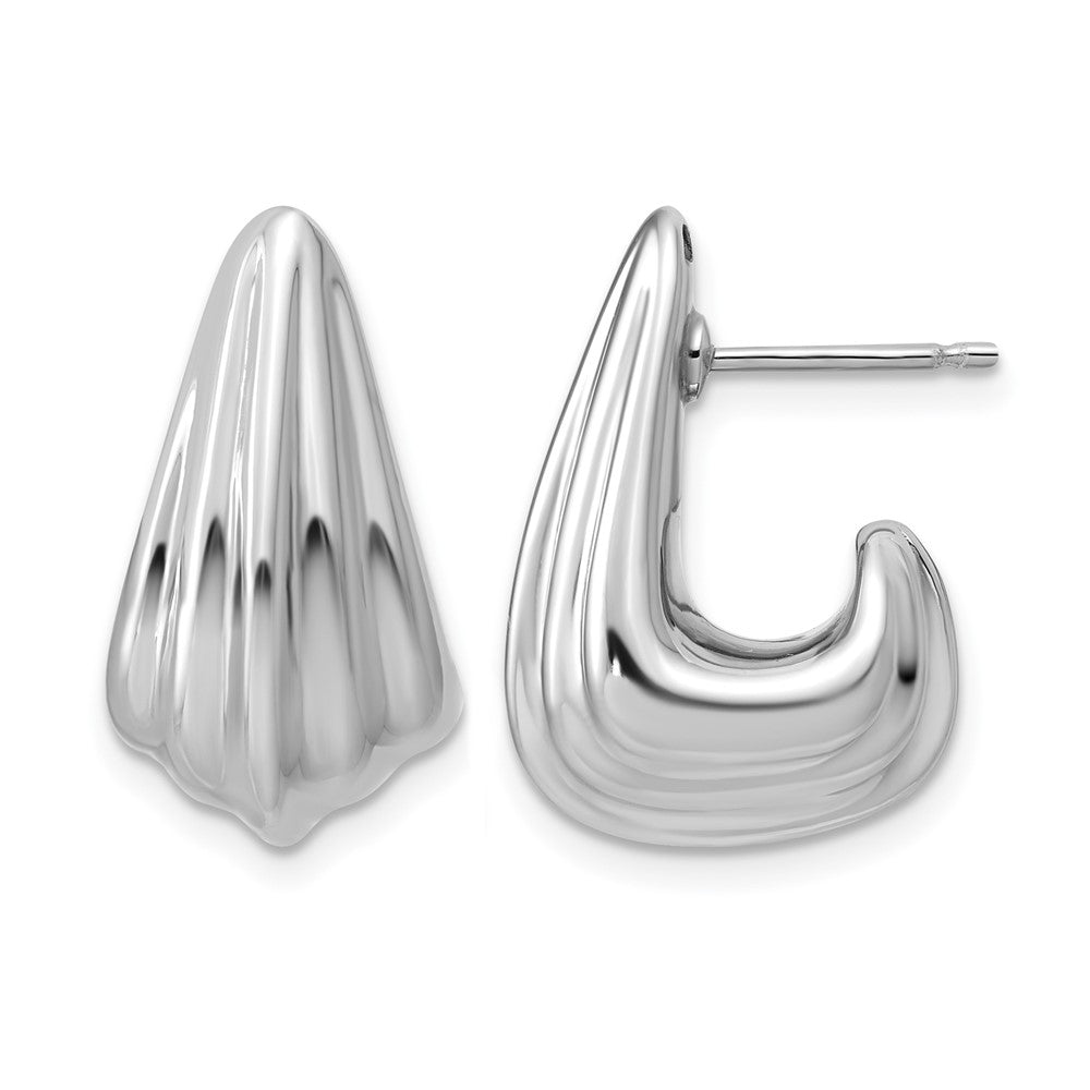 Sterling Silver RH-plated Polished Grooved Post J-Hoop Earrings
