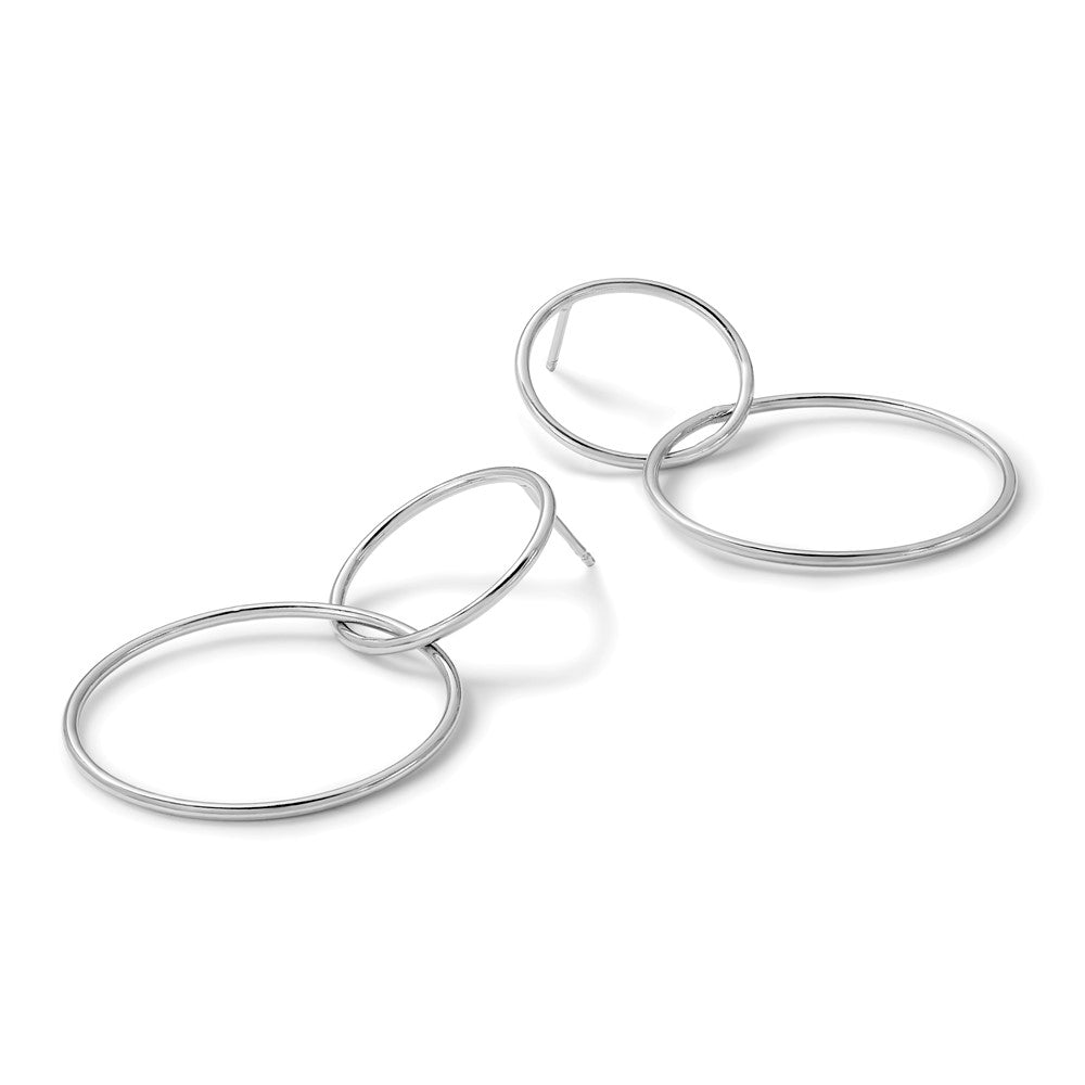 Sterling Silver RH-plated Polished Circles Post Dangle Earrings