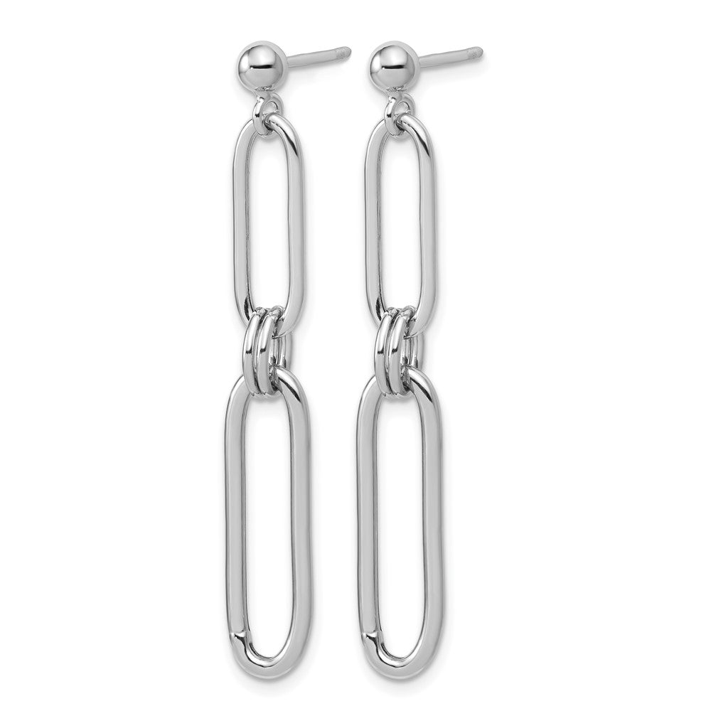 Sterling Silver RH-plt Polish Paperclip Link Dangle Post Earrings