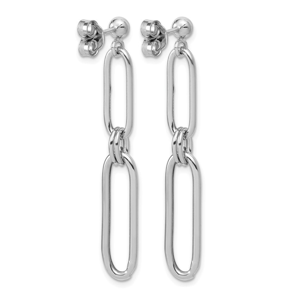 Sterling Silver RH-plt Polish Paperclip Link Dangle Post Earrings