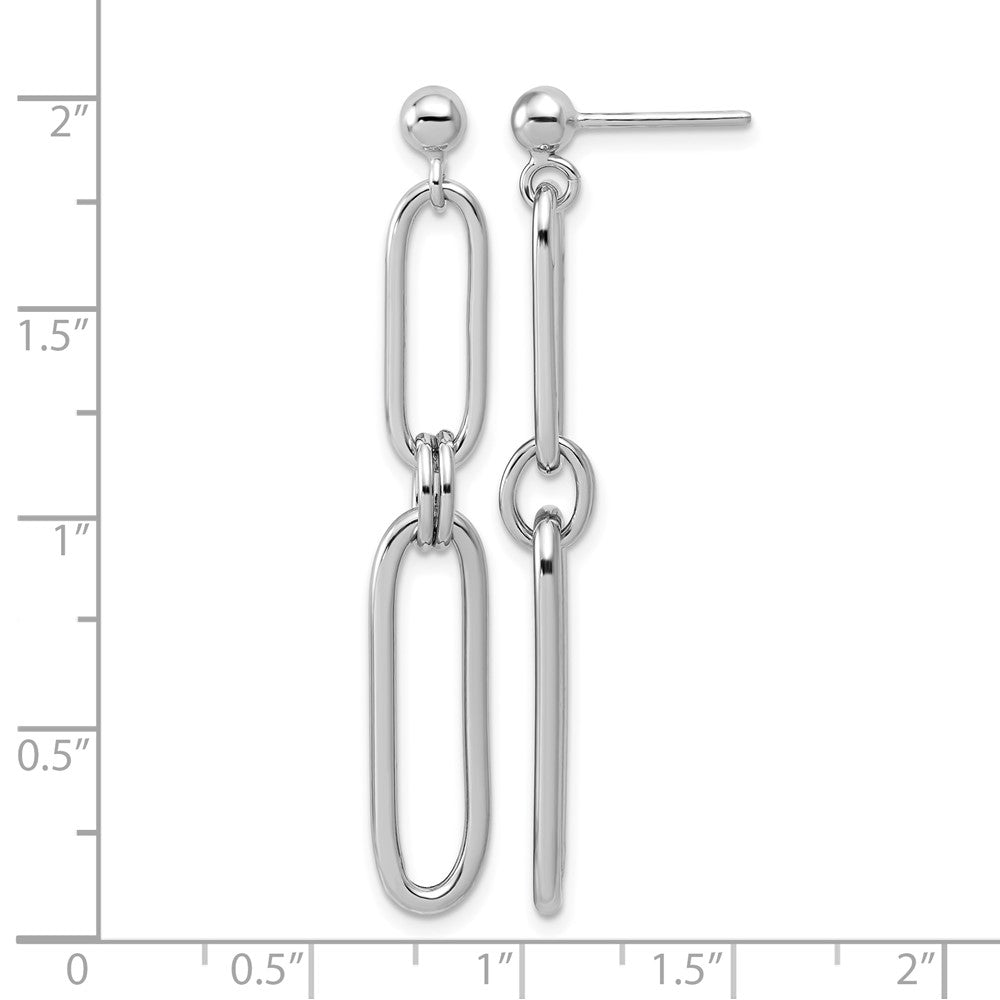 Sterling Silver RH-plt Polish Paperclip Link Dangle Post Earrings