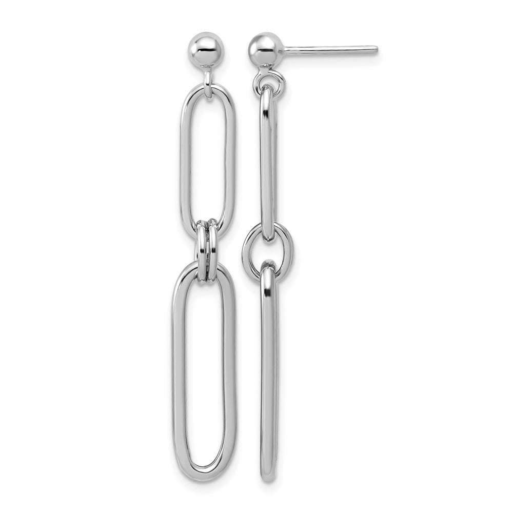 Sterling Silver RH-plt Polish Paperclip Link Dangle Post Earrings