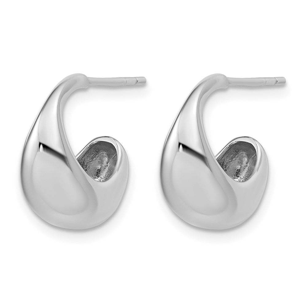 Sterling Silver RH-Plated Polished J-Hoop Earrings