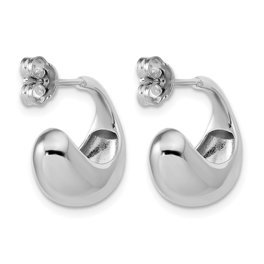 Sterling Silver RH-Plated Polished J-Hoop Earrings