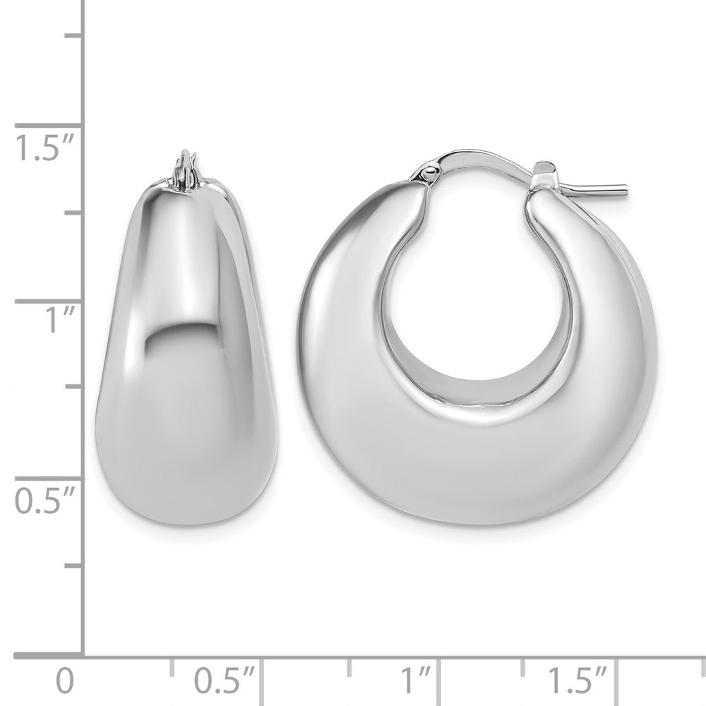 Sterling Silver Rhodium-plated Polished Puffed Hoop Earrings