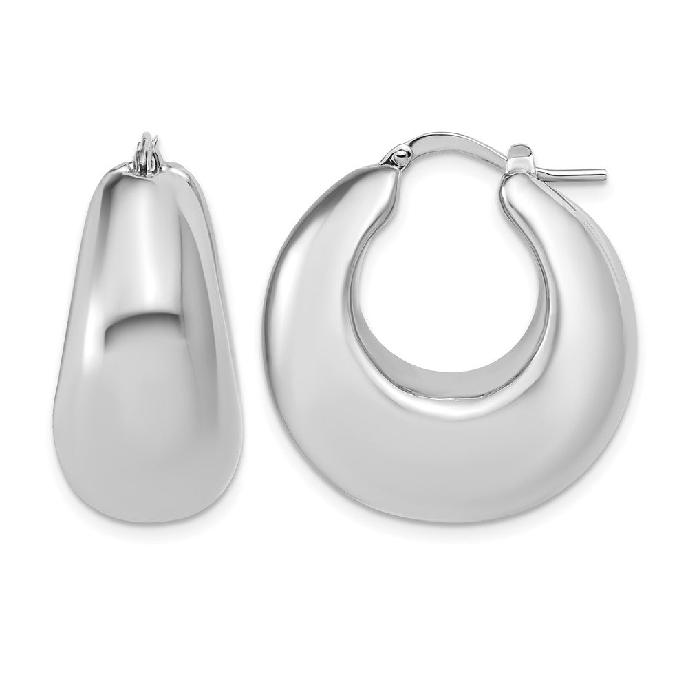 Sterling Silver Rhodium-plated Polished Puffed Hoop Earrings
