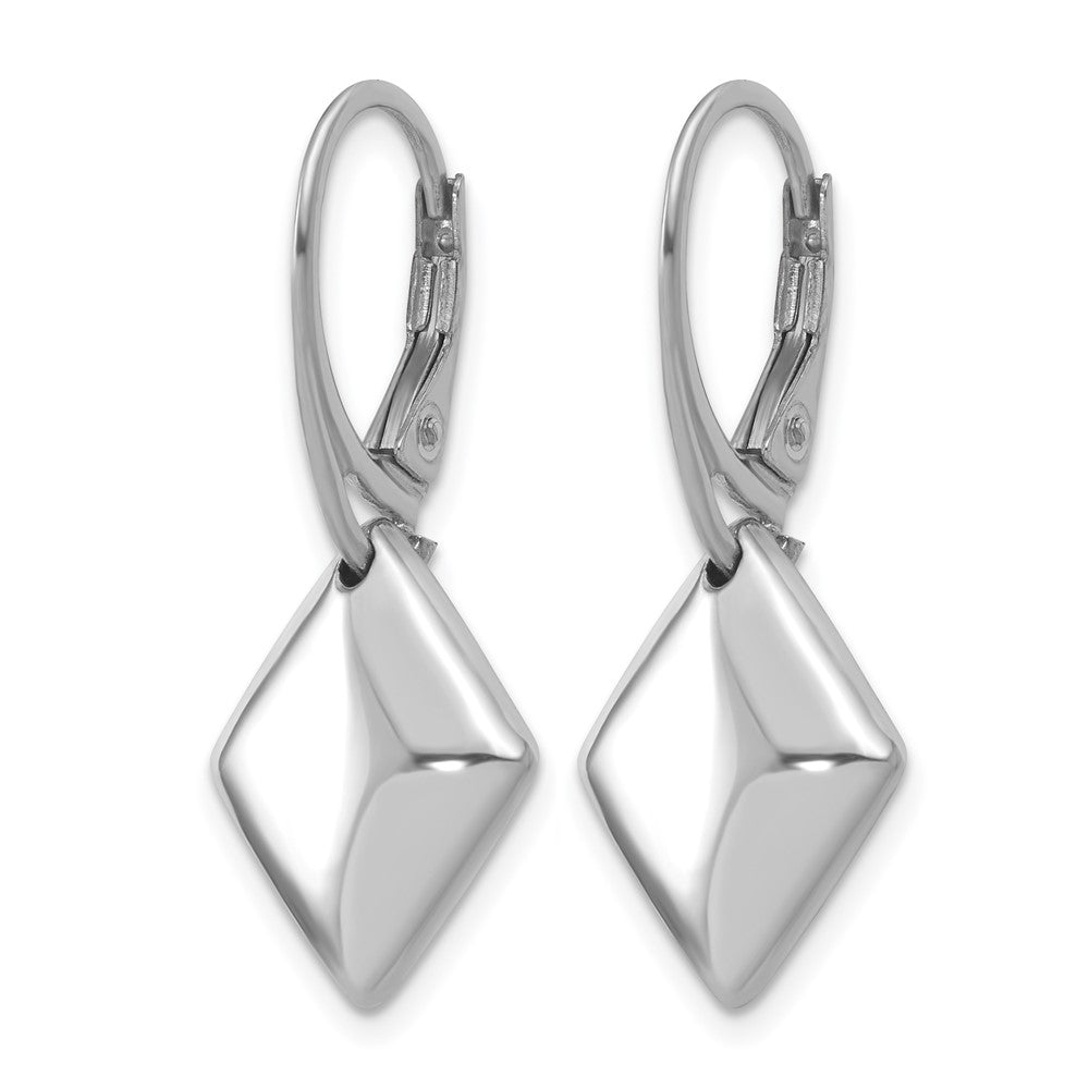 Sterling Silver RH-plt Pol. Diamond Shaped Leverback Earrings