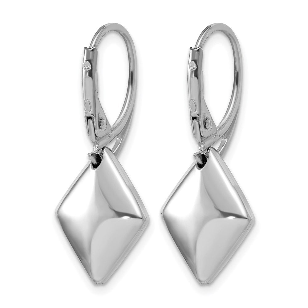 Sterling Silver RH-plt Pol. Diamond Shaped Leverback Earrings