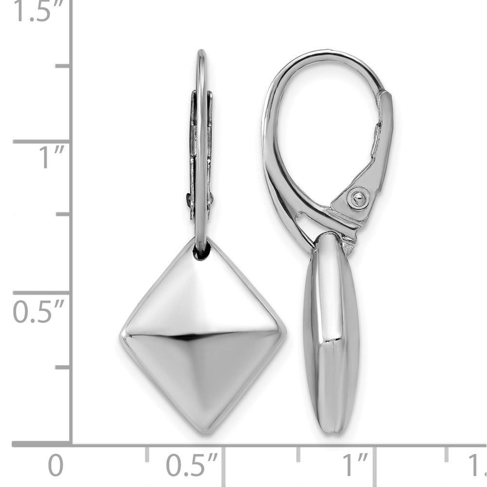 Sterling Silver RH-plt Pol. Diamond Shaped Leverback Earrings