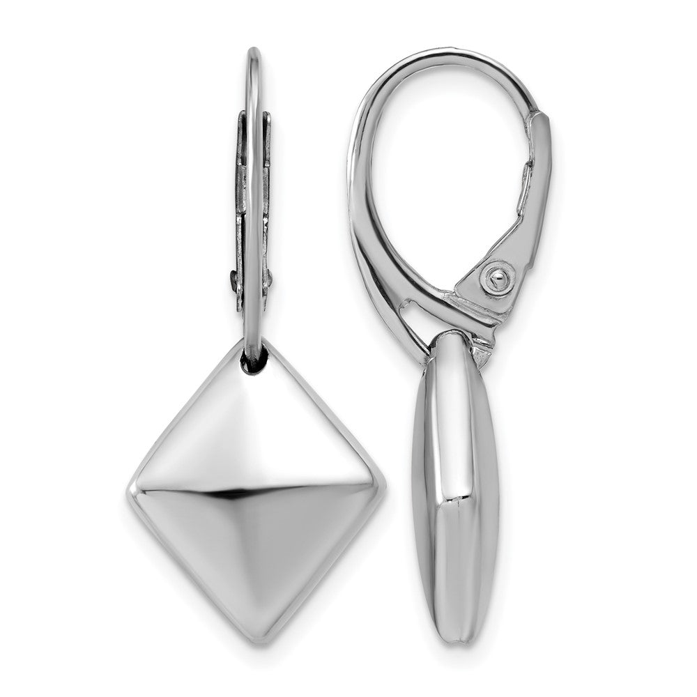 Sterling Silver RH-plt Pol. Diamond Shaped Leverback Earrings