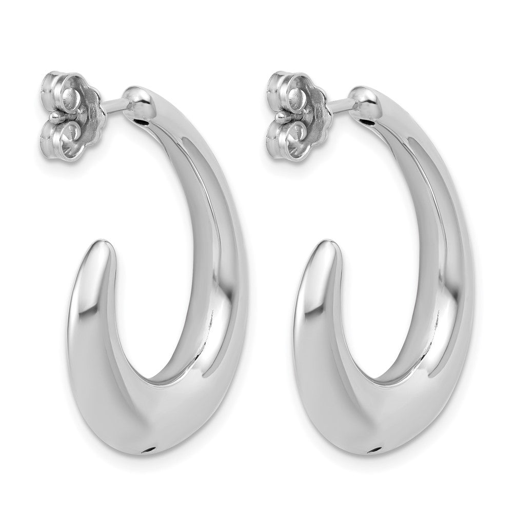 Sterling Silver RH-plated Polished Post J-Hoop Earrings