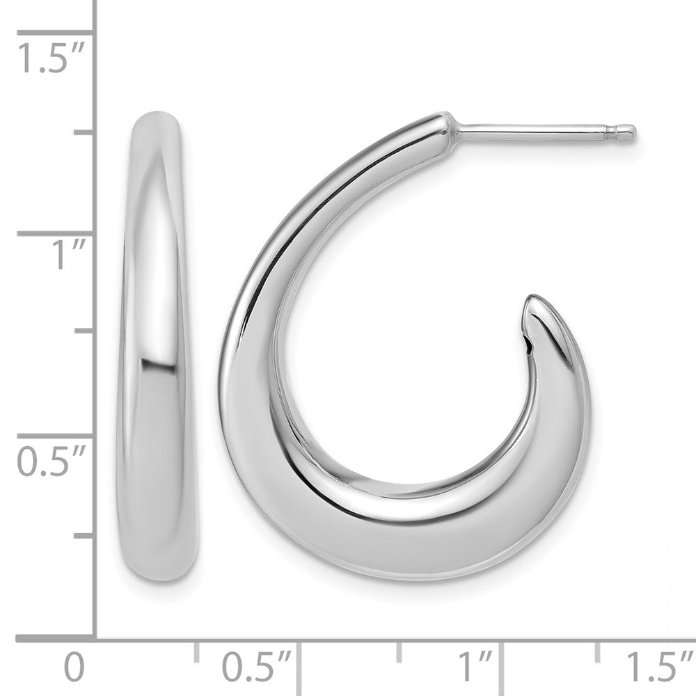 Sterling Silver RH-plated Polished Post J-Hoop Earrings