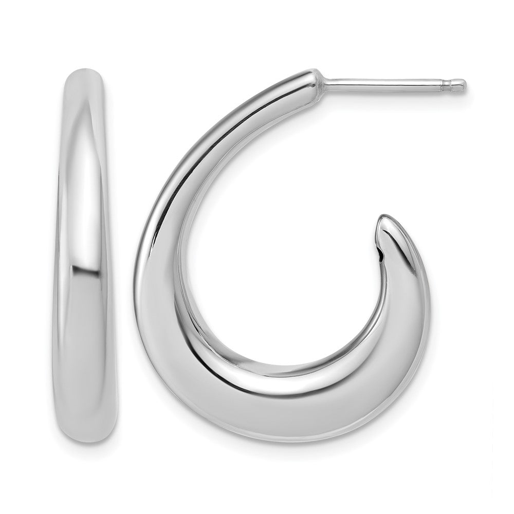 Sterling Silver RH-plated Polished Post J-Hoop Earrings