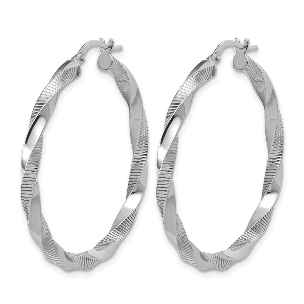 Sterling Silver RH-plated Twisted Textured Hoop Earrings