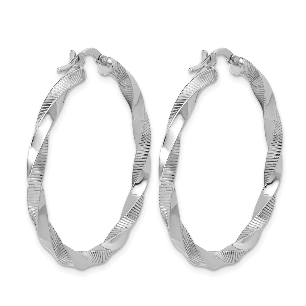 Sterling Silver RH-plated Twisted Textured Hoop Earrings