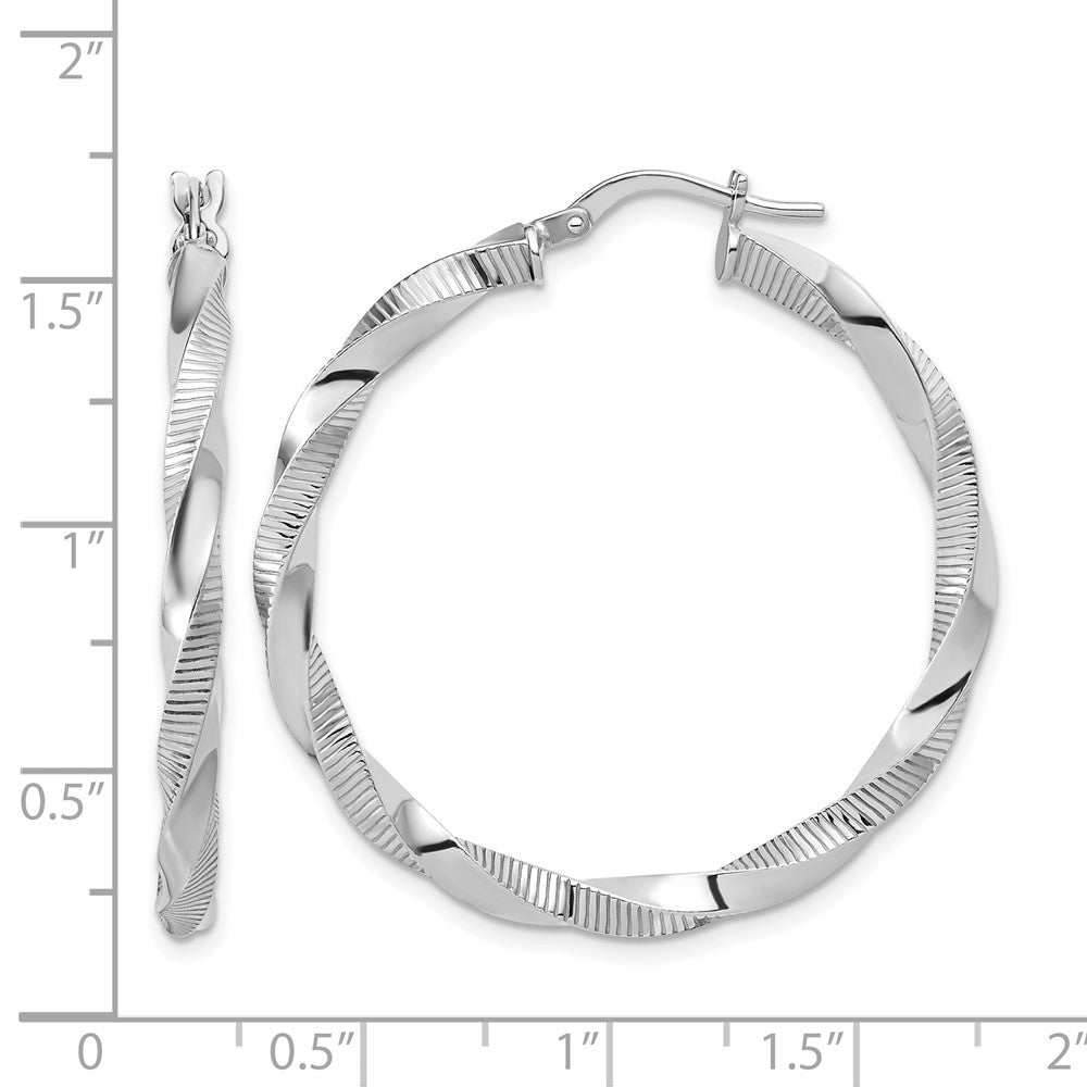 Sterling Silver RH-plated Twisted Textured Hoop Earrings