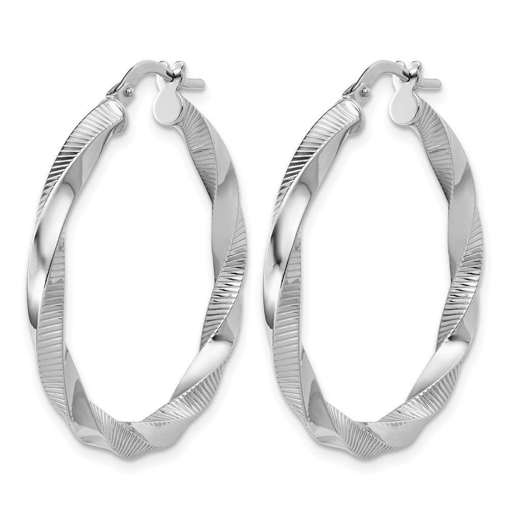 Sterling Silver RH-plated Twisted Textured Hoop Earrings