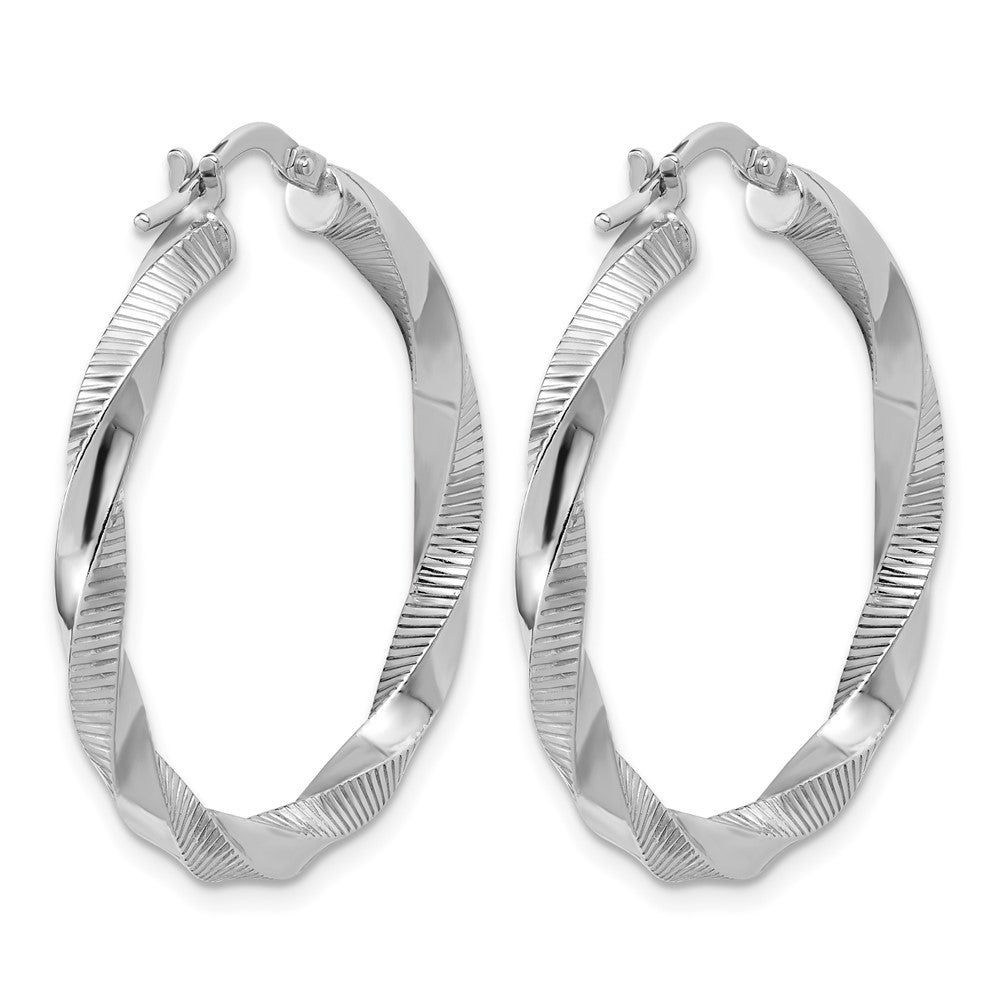 Sterling Silver RH-plated Twisted Textured Hoop Earrings