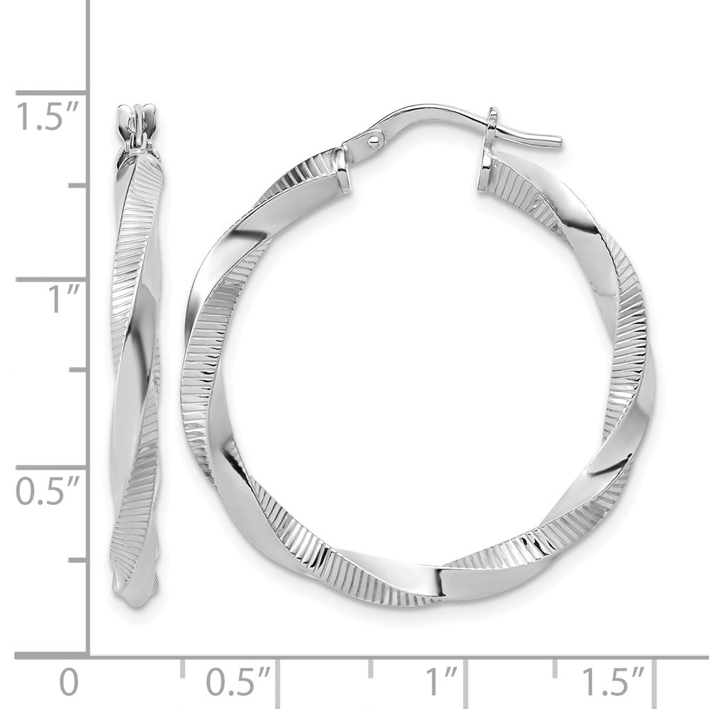 Sterling Silver RH-plated Twisted Textured Hoop Earrings