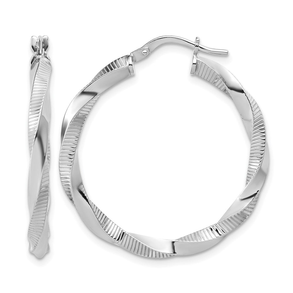 Sterling Silver RH-plated Twisted Textured Hoop Earrings