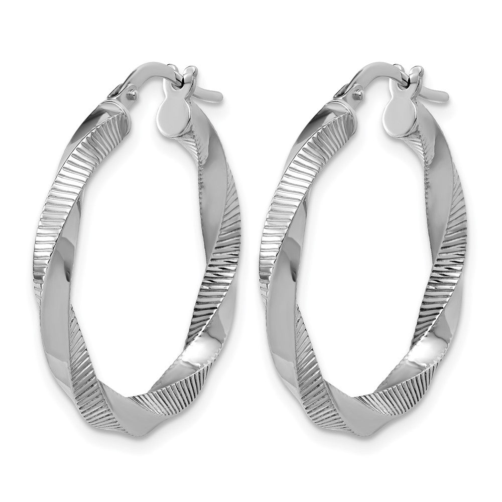 Sterling Silver RH-plated Twisted Textured Hoop Earrings