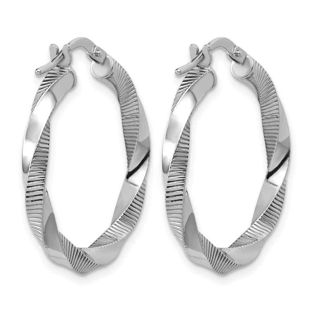 Sterling Silver RH-plated Twisted Textured Hoop Earrings
