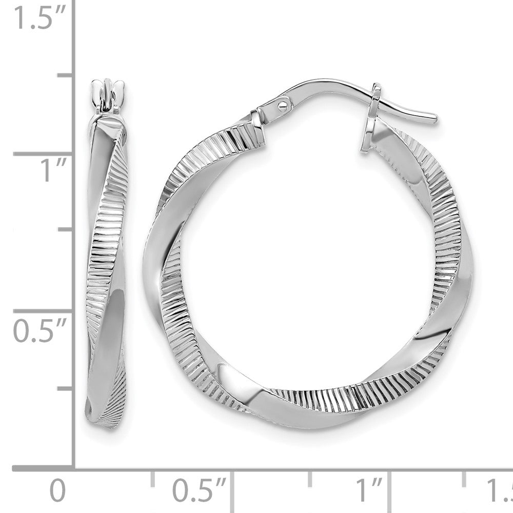 Sterling Silver RH-plated Twisted Textured Hoop Earrings
