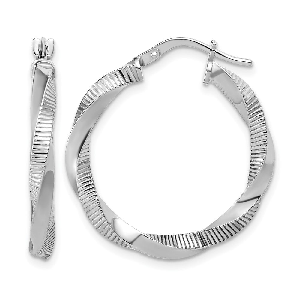 Sterling Silver RH-plated Twisted Textured Hoop Earrings