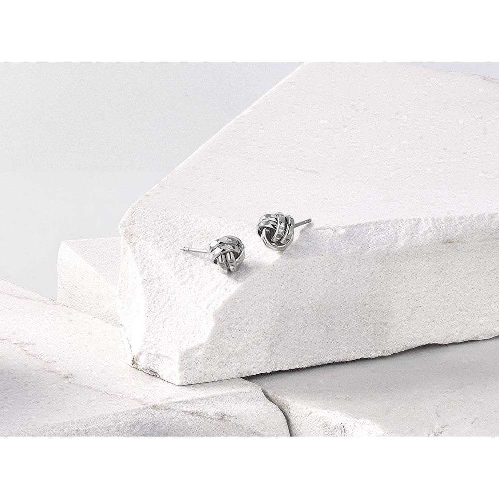 Sterling Silver RH-plated Polished and Diamond-cut Love Knot Post
