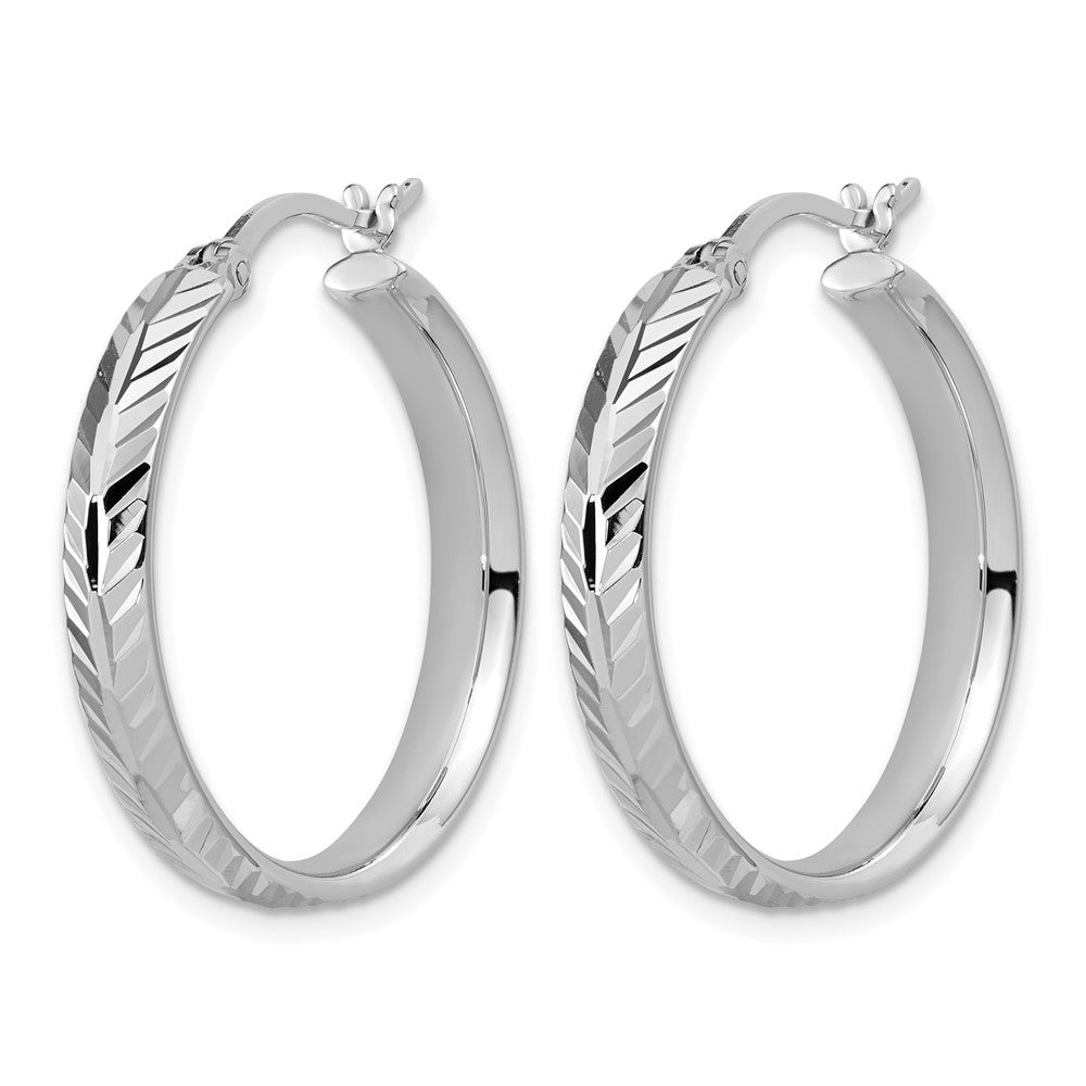 Sterling Silver RH-plated Polished and Diamond-cut Hoop Earrings