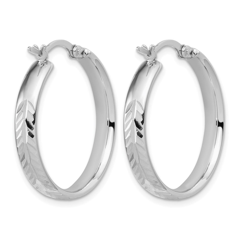 Sterling Silver RH-plated Polished and Diamond-cut Hoop Earrings