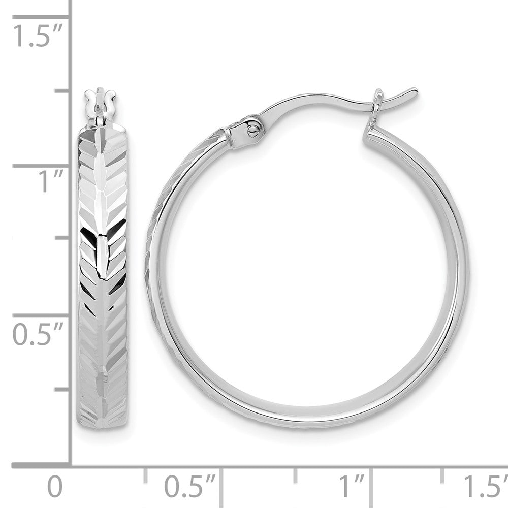 Sterling Silver RH-plated Polished and Diamond-cut Hoop Earrings