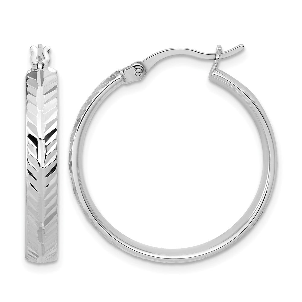 Sterling Silver RH-plated Polished and Diamond-cut Hoop Earrings