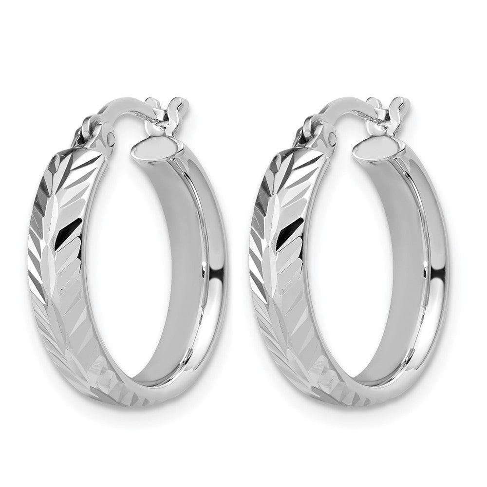 Sterling Silver RH-plated Polished and Diamond-cut Hoop Earrings