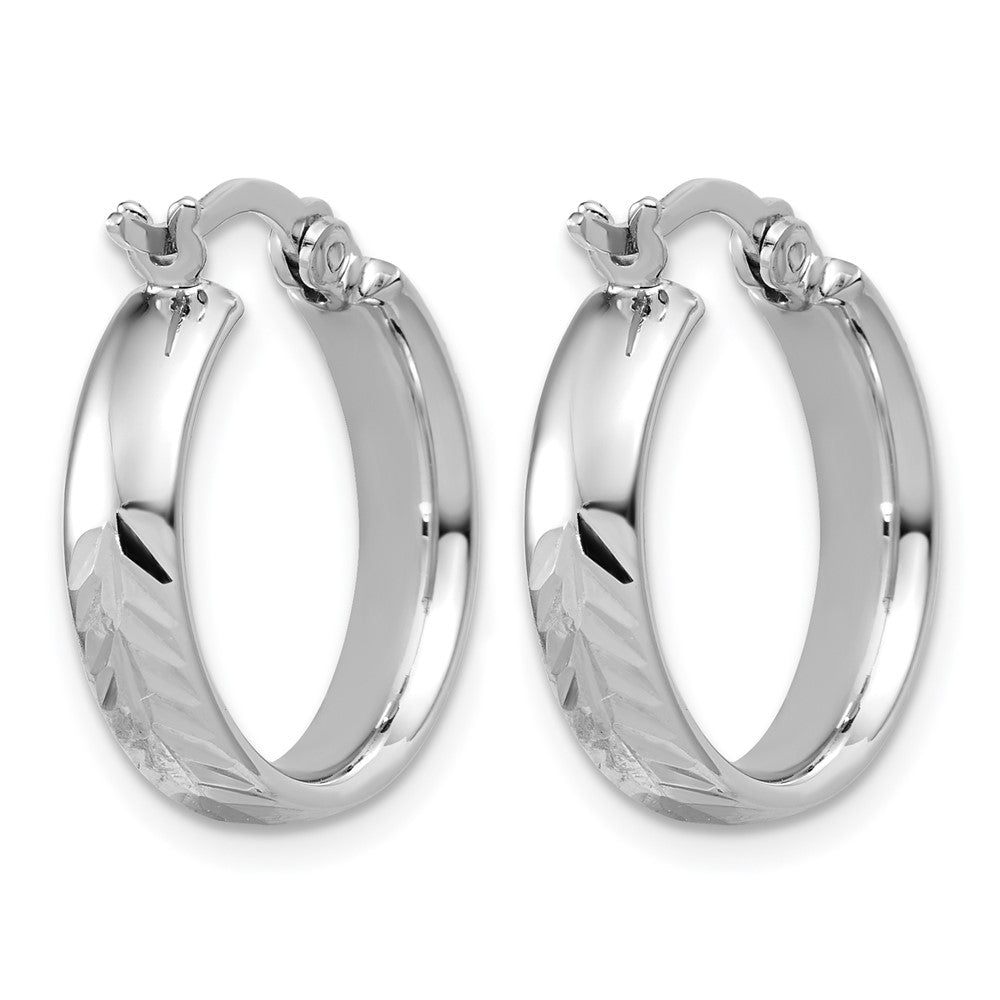 Sterling Silver RH-plated Polished and Diamond-cut Hoop Earrings
